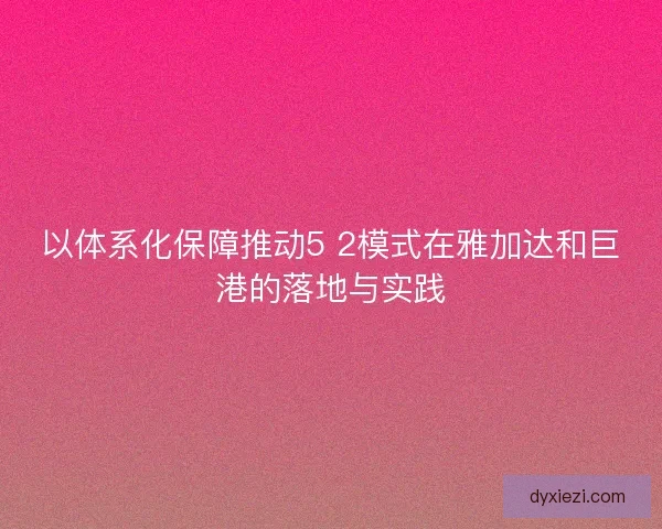 以体系化保障推动5 2模式在雅加达和巨港的落地与实践